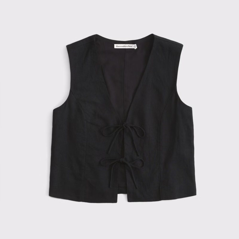 Tie-Front Linen Blend Vest